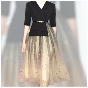 Black & Tan Stunning Metallic Tulle Star Layered Dress Size 8